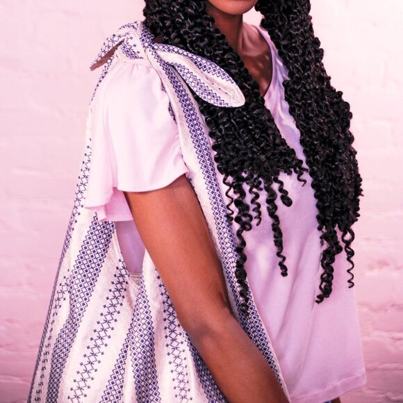 Eva Franco Gold Stripe Denim Oversized Tote Bag - Picture 4 of 6